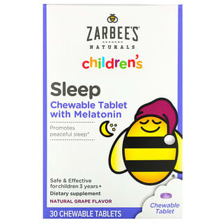 Zarbee's, 幼児用、メラトニンスリープサプリメント、3歳以上の幼児向け、天然ブドウ風味、チュアブルタブレット30粒 