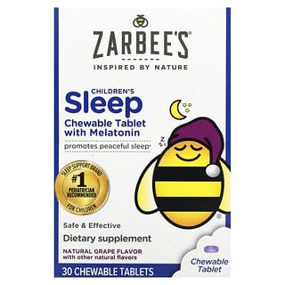 Zarbee's‏, Children‘s Sleep עם תוסף מלטונין, עבור ילדים בגיל 3 שנים ומעלה, בטעם ענבים טבעי, 30 טבליות לעיסות