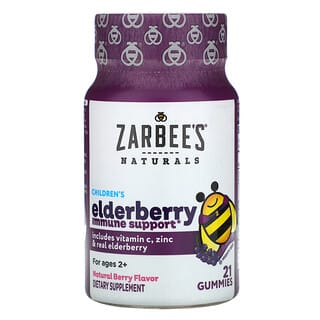 Zarbee's, Mighty Bee, средство с бузиной для укрепления иммунитета у детей, натуральный ягодный вкус, 21 жевательная конфета