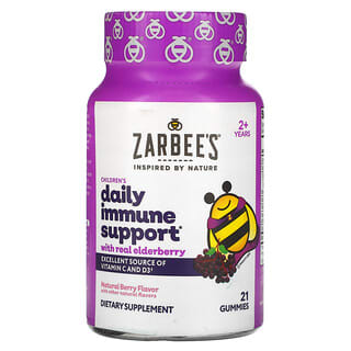 Zarbee's, Mighty Bee, средство с бузиной для укрепления иммунитета у детей, натуральный ягодный вкус, 21 жевательная конфета