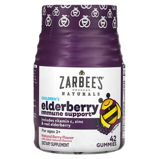 Zarbee's, Suporte Imunológico de Sabugueiro para Crianças, Sabor Natural de Frutos Silvestres, Para Idades 2+, 42 Gomas