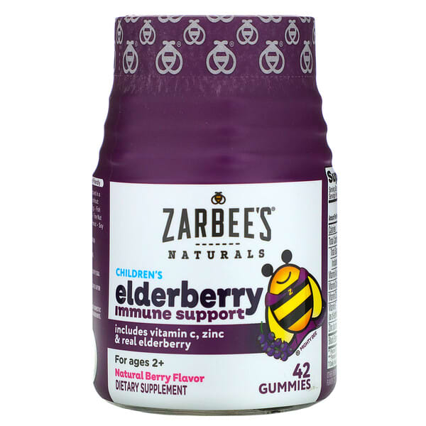 Zarbee's, Children's Elderberry Immune Support, Natural Berry Flavor, For Ages 2+, 42 Gummies