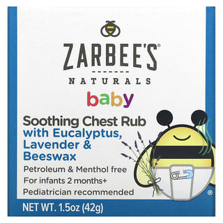 Zarbee's, Bébé, Gommage apaisant pour la poitrine à l'eucalyptus, à la lavande et à la cire d'abeille, 42 g