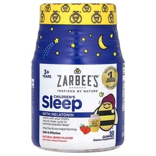 Zarbee's, Suplemento con melatonina para conciliar el sueño para niños, Sabor natural a bayas, Mayores de 3 años, 50 gomitas