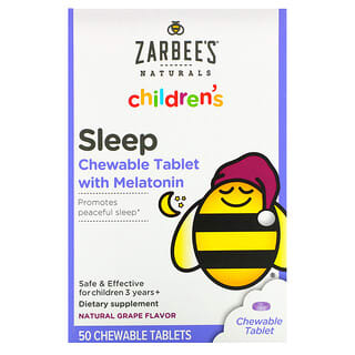 Zarbee's, Suplemento de Melatonina para Sono Infantil, Para Crianças a partir de 3 Anos, Uva Natural, 50 Comprimidos Mastigáveis