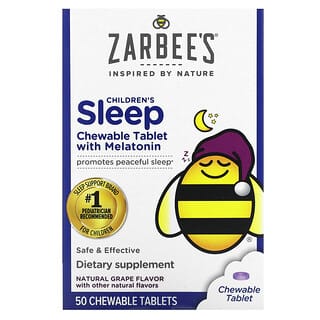 Zarbee's, Suplemento con melatonina para favorecer el sueño de los niños, De 3 años en adelante, Sabor natural a uva, 50 comprimidos masticables