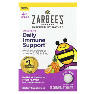 Zarbee's, Refuerzo inmunitario diario para niños, 4+ años, Frutas tropicales naturales, 28 comprimidos masticables