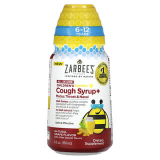 Zarbee's, 兒童日間咳嗽緩解化痰潤喉通鼻糖漿，6-12歲，天然葡萄味，4 液量盎司（118 毫升）