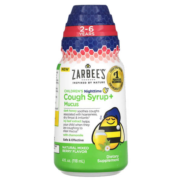 Zarbee's, Children's Nighttime, Cough Syrup + Mucus, 2-6 Years, Natural ...