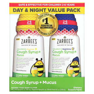 Zarbee's, Children's Cough Syrup + Mucus, Dark Honey, Daytime & Night Value Pack, 2-6 Years, Natural Mixed Berry, 4 fl oz (118 ml) Each
