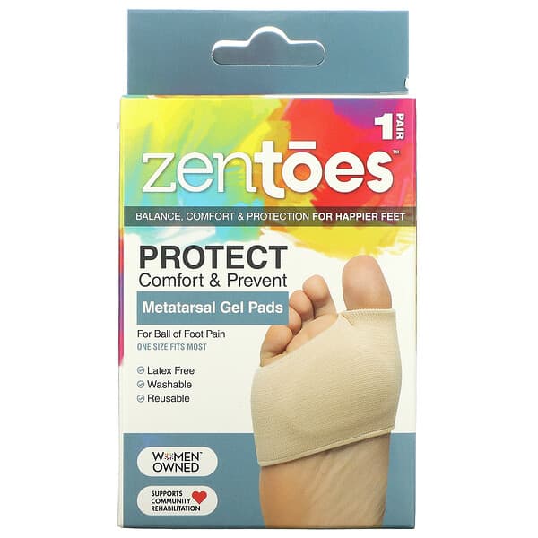 ZenToes, 中足骨用ジェルパッド、母指球の痛みに、フリーサイズ、1組