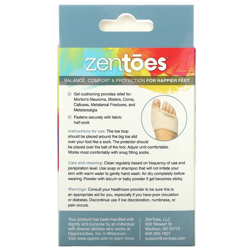 ZenToes Fabric Metatarsal Sleeve with Gel Pad Cushions Ball of Foot