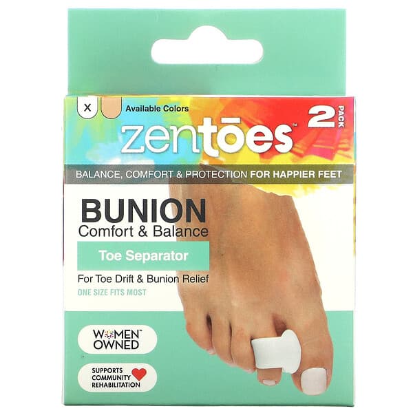 ZenToes, 足指セパレーター、外反母趾ケア＆バランス、フリーサイズ、2個セット