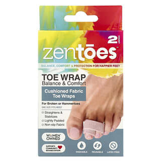 ZenToes, Toe Wrap, тканинні пов’язки для пальців ніг, баланс і комфорт, 2 шт