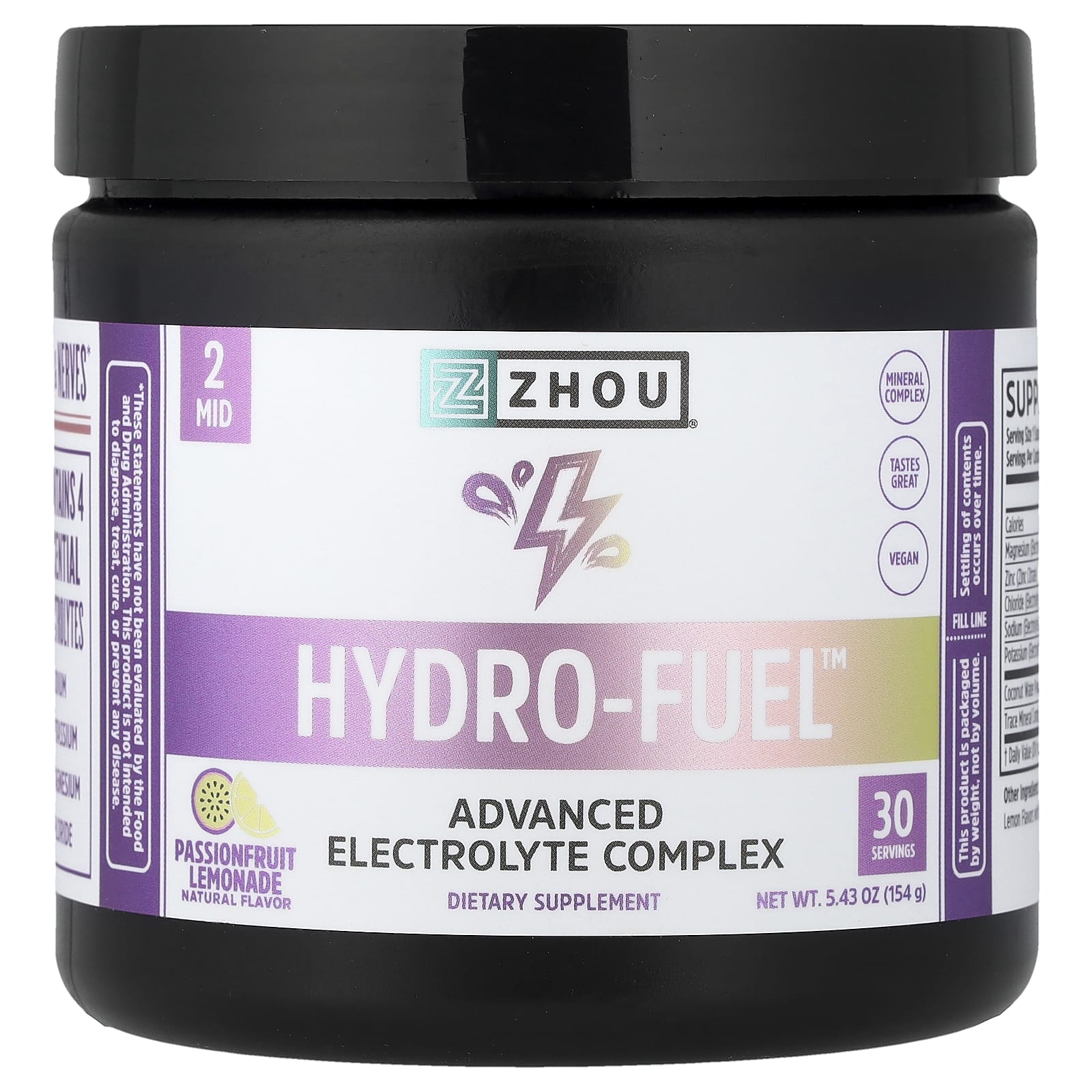 Zhou Nutrition, Hydro-Fuel™, улучшенный комплекс электролитов, со вкусом лимонада из маракуйи, 154 г (5,43 унции)