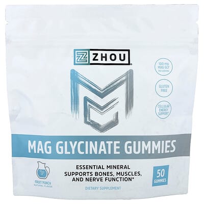 Zhou Nutrition, Mag Glycinate Gummies, Fruit Punch, 50 Gummies (50 mg per Gummy)