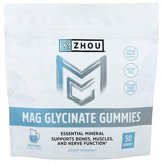Zhou Nutrition, Mag Glisinat Sakızları, Meyve Punçu, 50 Sakız (Sakız başına 50 mg)