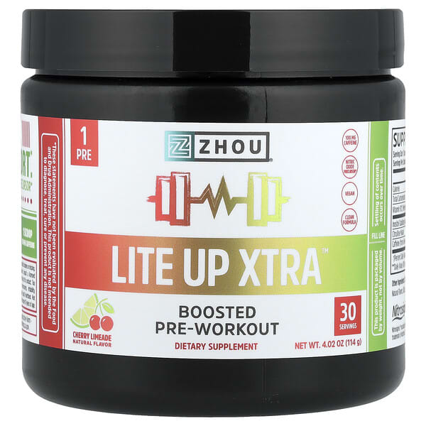 Zhou Nutrition Lite Up Xtra™, Boosted Pre-Workout, Cherry Limeade, 4.02 oz (114 g)