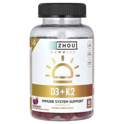 Zhou Nutrition, D3 + K2 Gummies, Strawberry Flavor, 60 Gummies