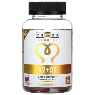 Zhou Nutrition, فيتامين (ك2) + (د3)، فراولة، 60 علكة