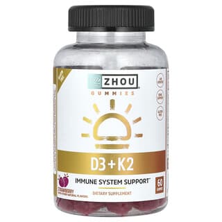 Zhou Nutrition, K2 + D3、ストロベリー味、グミ60粒