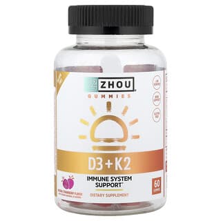 Zhou Nutrition, D3 + K2 Gummies, Strawberry, 60 Gummies