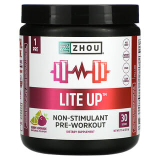 Zhou Nutrition, Lite Up, предтренировочный комплекс без стимуляторов, ягодный лимонад, 213 г (7,5 унции)