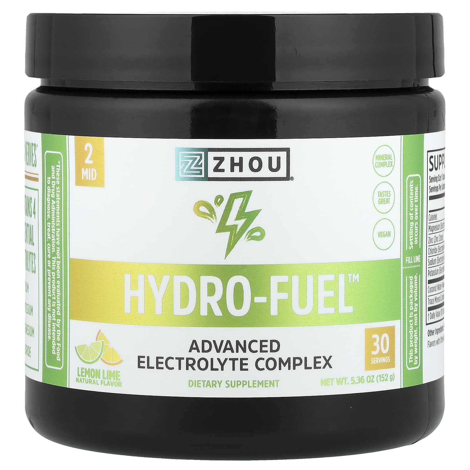 Zhou Nutrition, Hydro-Fuel™, улучшенный комплекс электролитов, со вкусом лимона и лайма, 152 г (5,36 унции)