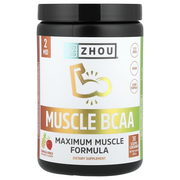 Zhou Nutrition Muscle BCAA, Tropical Punch, 9.06 oz (257 g)