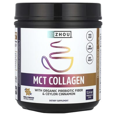 Zhou Nutrition, Medium Chain Triglyceride Collagen, Vanilla Cinnamon, 13.4 oz (379 g)