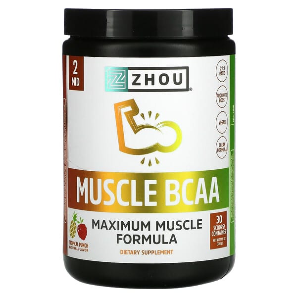 Zhou Nutrition, Muscle BCAA, Maximum Muscle Formula, Tropical Punch, 11.6 oz (330 g)