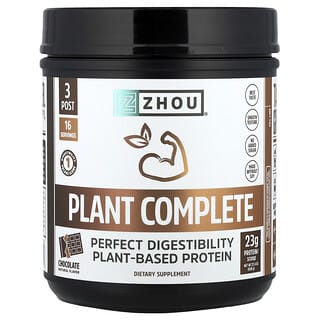 Zhou Nutrition, 플랜트 컴플리트, 뛰어난 흡수성의 비건 단백질, 초콜릿 맛, 563.2g(19.9oz)