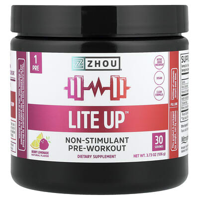 Zhou Nutrition, Lite Up™，無興奮成分鍛鍊前飲品，漿果檸檬水，3.73 盎司（106 克）