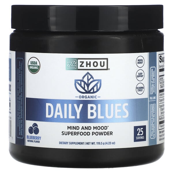 Zhou Nutrition Organic Daily Blues, Blueberry, 4.22 oz (119.5 g)