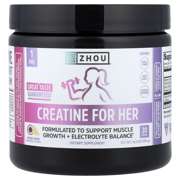 Zhou Nutrition, 여성용 크레아틴, 리치 레몬, 291g(10.3oz)