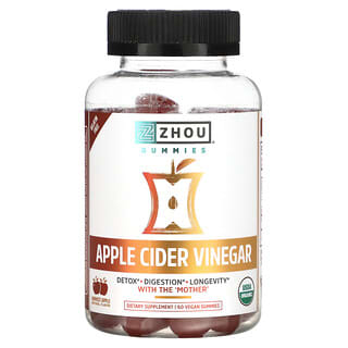 Zhou Nutrition, Яблочный уксус, урожай яблока, 60 веганских жевательных мармеладок