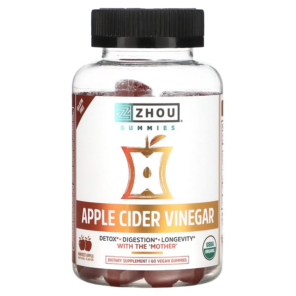 Zhou Nutrition, アップルサイダー酢、ハーベストアップル、ヴィーガングミ60粒
