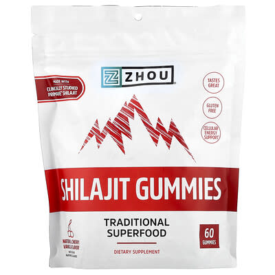 Zhou Nutrition, Shilajit Gummies, Natural Cherry Vanilla, 60 Gummies