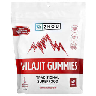 Zhou Nutrition, Gomas Shilajit, Sabor Natural de Cereja e Baunilha, 60 Gomas