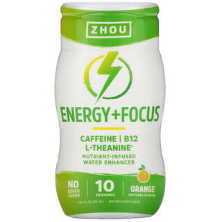 Zhou Nutrition, Energy + Focus, водный усилитель с питательными веществами, апельсин, 50 мл (1,69 жидк. Унции)