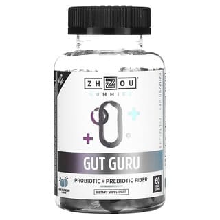 Zhou Nutrition, Gut Guru، بنكهة توت العليق الأزرق، 60 علكة نباتية