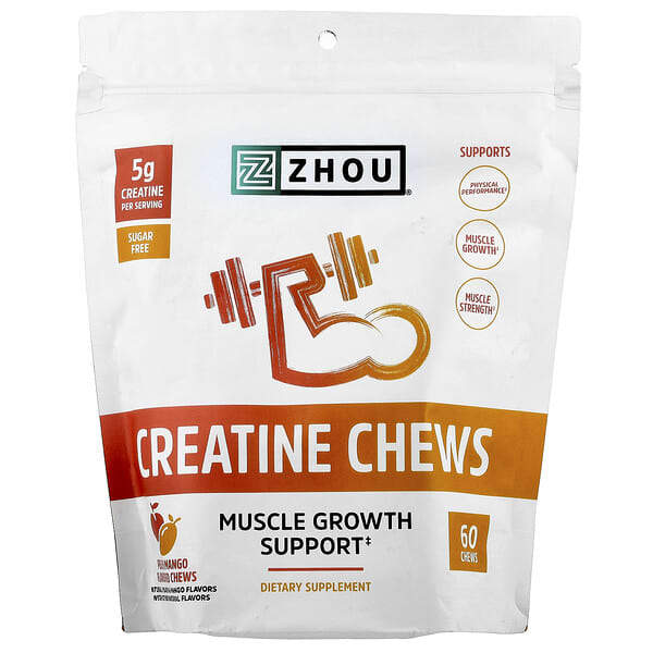 Zhou Nutrition Creatine Chews, Peach Mango, 60 Chews