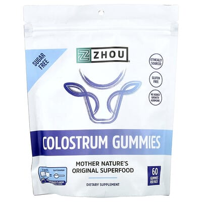 Zhou Nutrition, Colostrum Gummies, Natural Peach Flavor, 60 Gummies