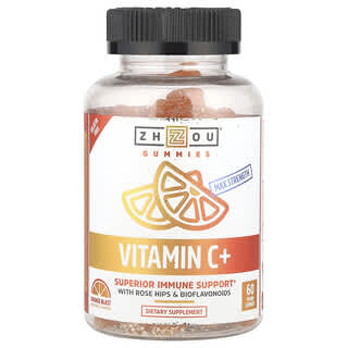 Zhou Nutrition, Vitamina C +, Explosión de naranja, 60 gomitas veganas