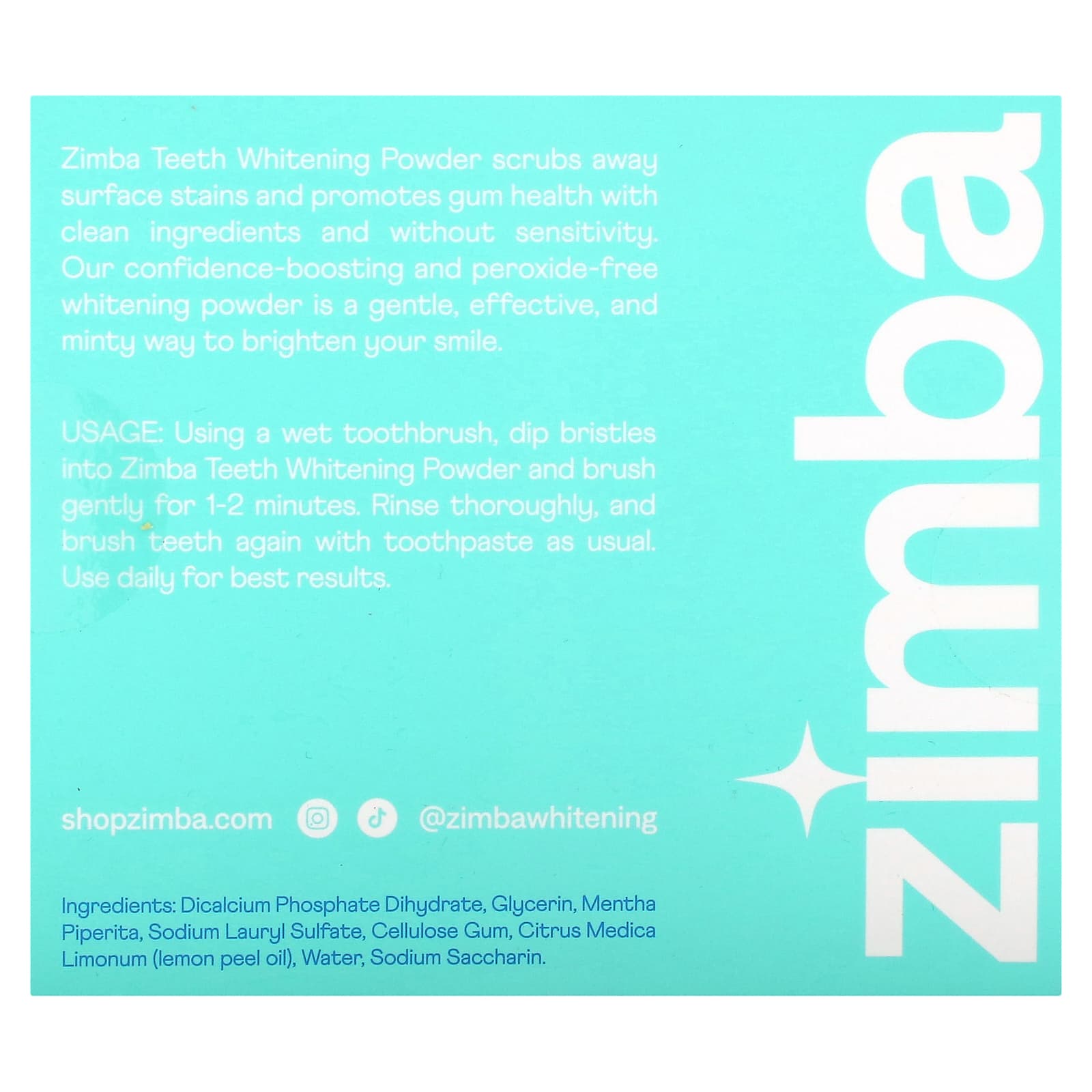 Zimba, ミントの歯用ホワイトニングパウダー、30g