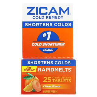 Zicam‏, Cold Remedy‏, RapidMelts, בטעם הדרים, 25 טבליות בהתמוססות מהירה