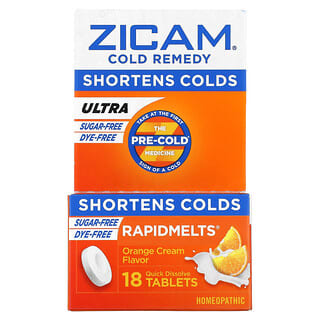 Zicam, Remedio para ultrafríos, RapidMelts, Crema de naranja`` 18 comprimidos de disolución rápida