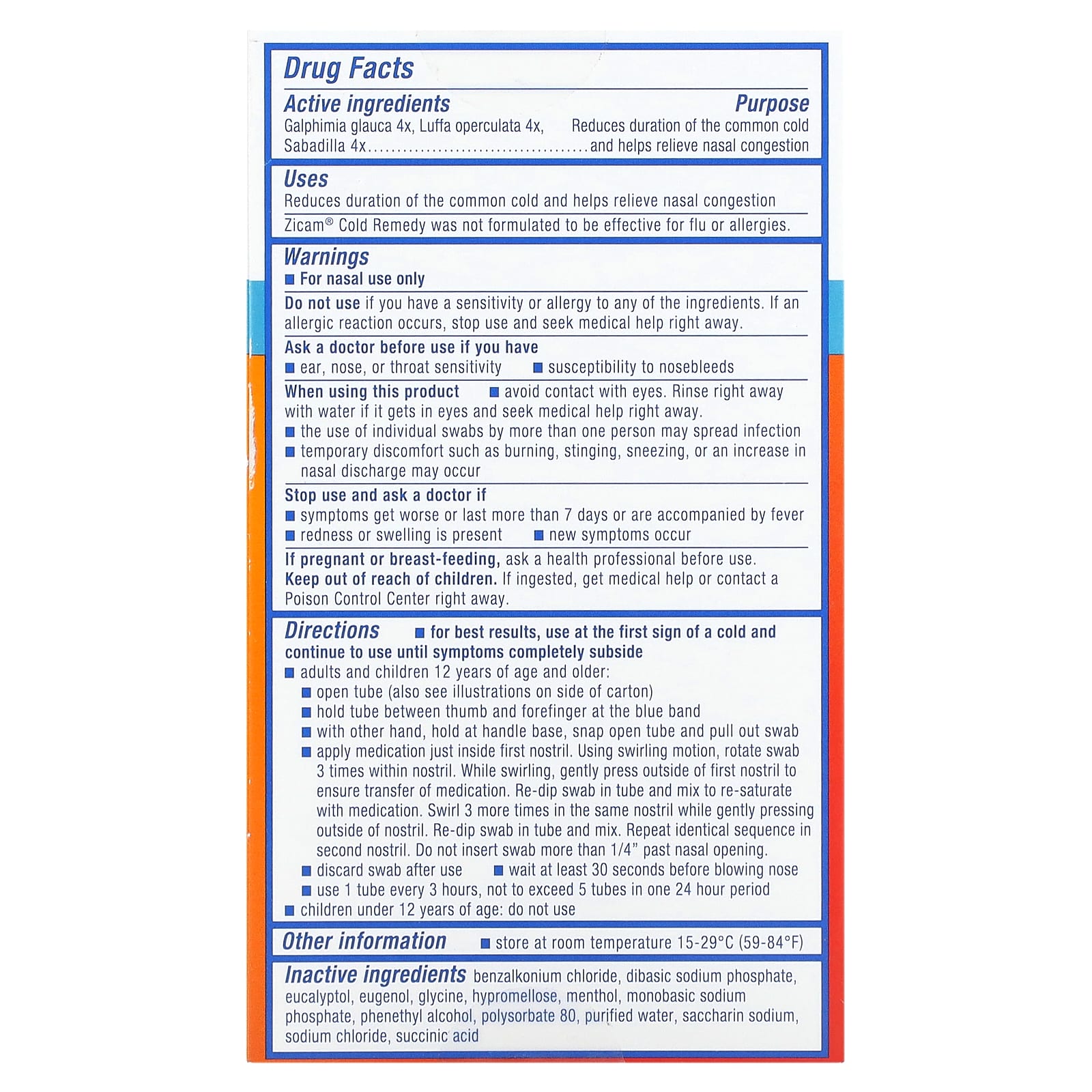 Zicam Cold Remedy Medicated Nasal Swabs 20 Single Use Swabs