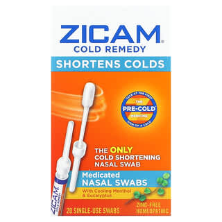 Zicam, Средство от простуды, лечебные мазки из носа, 20 одноразовых тампонов