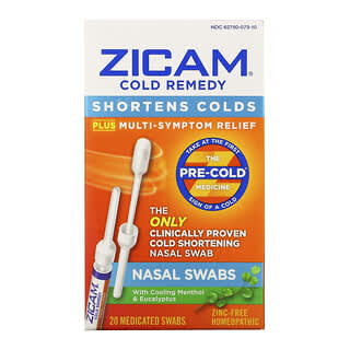 Zicam, 風邪対策、鼻腔綿棒、薬用綿棒20本